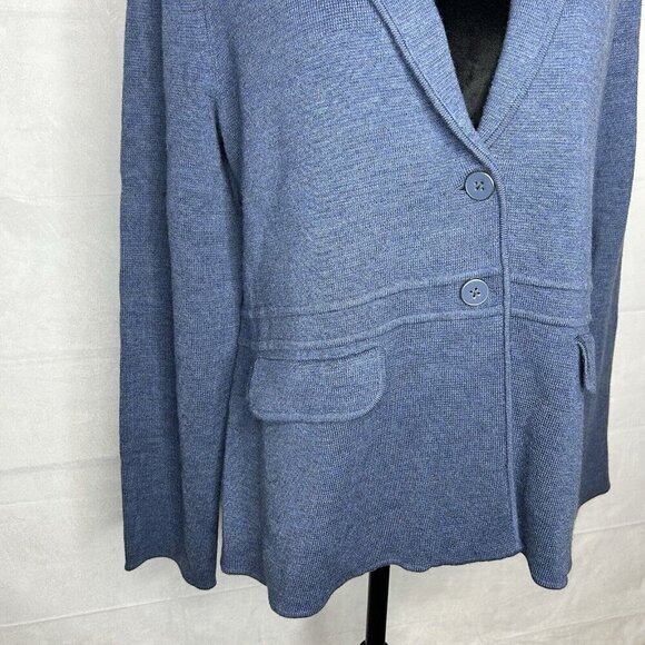 Talbots Womens Sweater Blazer Size L 100% Pure Merino Wool Blue - Picture 5 of 11